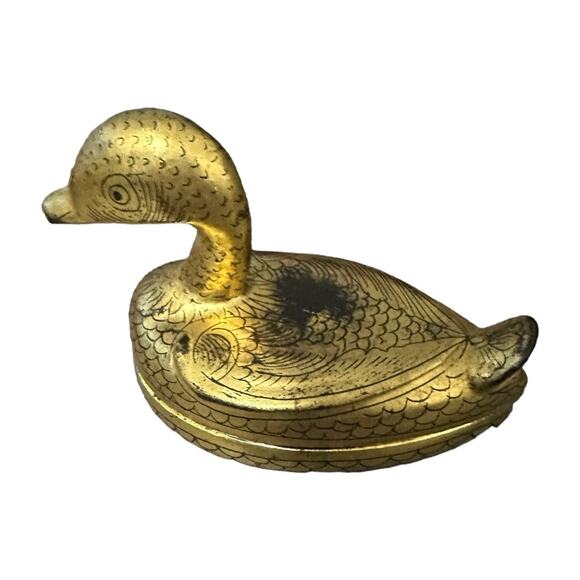 Vintage Black & Gold Gilt Duck/Goose Lacquer Trinket Box 4" W x 3.5" H - Picture 3 of 6